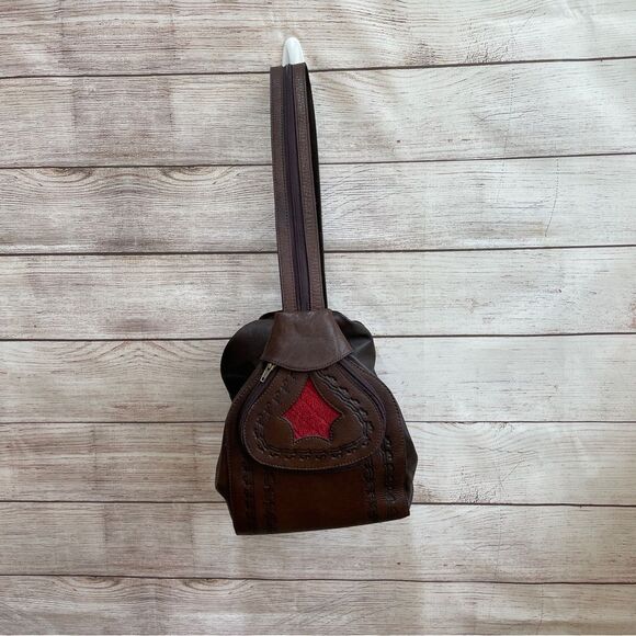 VINTAGE TOOLED‎ LEATHER BACKPACK/SLING BAG IN BROWN - Picture 1 of 7